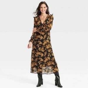 a new day Black and Gold Floral Long Sleeve Dress